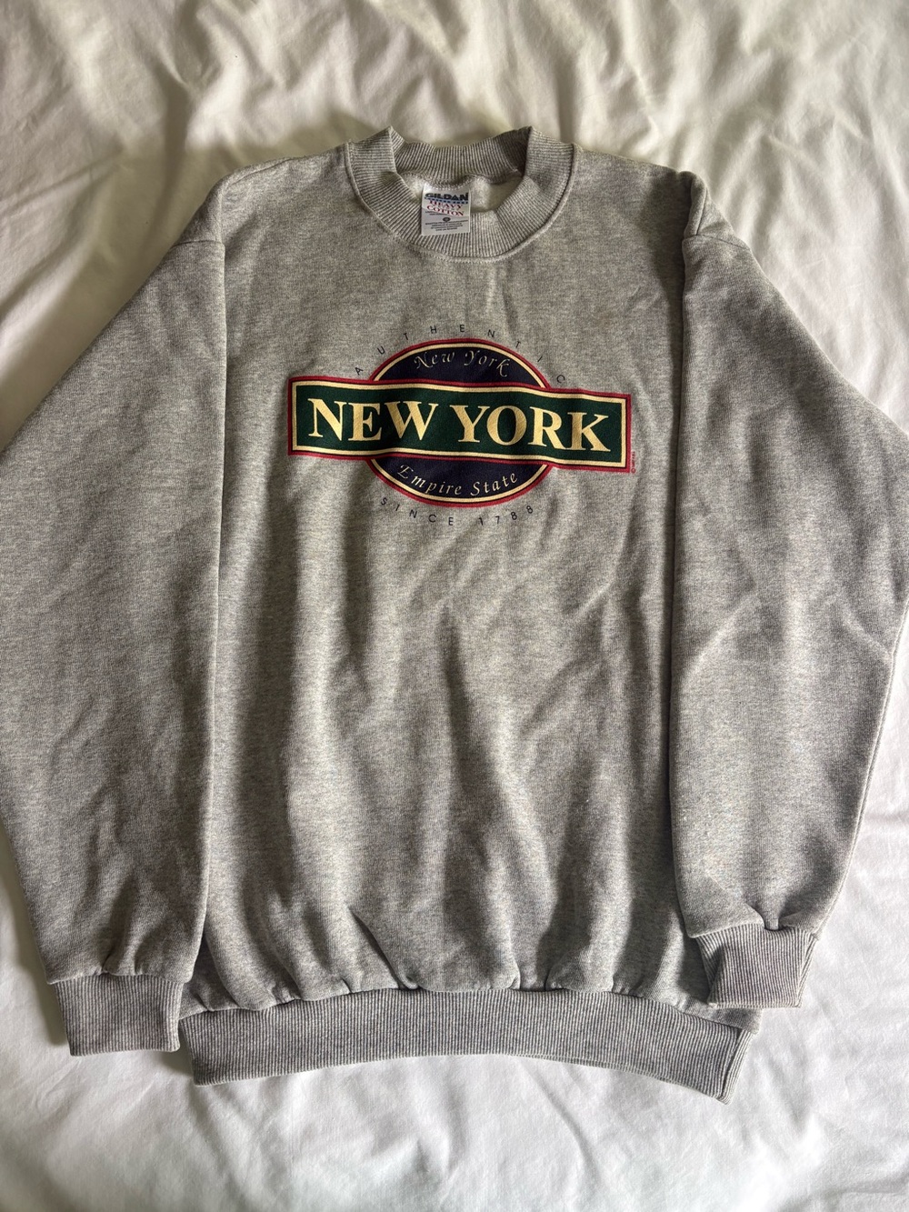 Vintage New York Empire State Crewneck Sweatshirt Gray Gildan Size M